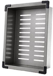 A durable black colander for efficient food draining.